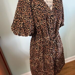 Nine West Leopard Print Tie Front Midi Dress
